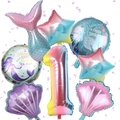 Detailed set of mermaid theme foil balloons featuring gradient fishtail and number one - Age 1 Set