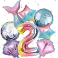Detailed set of mermaid theme foil balloons with gradient number two and seashell accents - Age 2 Set