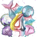 Mermaid birthday balloon set with gradient pink and blue number 4 for party decor - Age 4 Set
