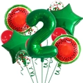 Set de ballons 2ème anniversaire thème pastèque avec chiffre 2 vert et fruits - Nombre 2 (Style Vert Pastèque 2)