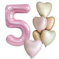 Pink number 5 foil balloon set with heart-shaped balloons for birthday party decor - Pearlescent Pink Number 5 Set