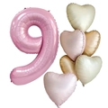Pink number 9 balloon with cream and champagne heart balloons for birthday party decor - Pearlescent Pink Number 9 Set