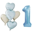 5-teiliges Set aus perlblauem Zahl 1 und Herz Folienballons für die Geburtstagsdekoration - Perlglanz Blau Nummer 1 Und Herzballon Set