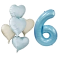 Kit de ballons chiffre 6 bleu et cœurs pour décoration de fête d'anniversaire - Ensemble de Ballons Chiffre 6 Bleu Perlé Et Cœur