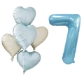 Détail du ballon chiffre 7 bleu 40 pouces et kit de ballons cœur en aluminium pour fête - Ensemble de Ballons Chiffre 7 Bleu Perlé Et Cœur