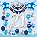 Deko-Set zum 21. Geburtstag in Blau und Silber mit Folienballons und Happy Birthday Banner - Silber Blau Ballon Set