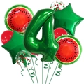 Kit ballons fête pastèque avec chiffre 4 vert et ballons en aluminium en étoile - Nombre 4 (Style Vert Pastèque 4)