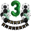 Detail of football theme 3rd birthday party set with green number 3 balloon and soccer banners - Age 3 Style (Football Set 3)