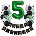 Soccer theme 5th birthday party kit with green number 5 foil balloon and happy birthday banner - Age 5 Style (Football Set 5)