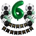 Soccer theme 6th birthday party set with number 6 balloon, footballs and happy birthday banner - Age 6 Style (Football Set 6)