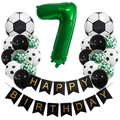 Detail of soccer theme birthday kit with number 7 foil balloon and happy birthday banner - Age 7 Style (Football Set 7)