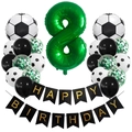 8th birthday soccer party set with green number 8 balloon, foil footballs and banner - Age 8 Style (Football Set 8)