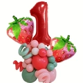 Details zum Erdbeer-Geburtstagsballon-Set mit roter Nummer eins und Fruchtfolienballons - Nummer 1 Set