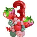 Rote Zahl 3 Ballon-Säule mit Erdbeeren Folienballons für den 3. Geburtstag Deko - Nummer 3 Set
