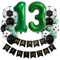 Soccer theme 13th birthday party kit with green number 13 balloons and happy birthday banner - Age 13 Style (Football Set 13)