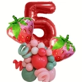 32-inch red number 5 balloon set with strawberry foil balloons for birthday party decor - Number 5 Set