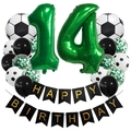 Soccer theme 14th birthday set with green number balloons and football foil party banners - Age 14 Style (Football Set 14)