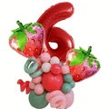 Detail of strawberry party balloon set with red number 6 foil and colorful latex base - Number 6 Set