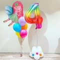 Regenbogen Nummer 4 Folienballon Set mit kleiner Fee für Kindergeburtstag Dekoration - Fee und Regenbogen Nummer Vier Ballon-Set