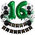 Close-up of a 16th birthday football theme decoration set with balloons and banner - Age 16 Style (Football Set 16)