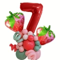 Detail of strawberry birthday balloon set featuring red number 7 and latex balloon base - Number 7 Set