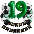 Soccer-themed 19th birthday decor set with green foil numbers and football balloons - Age 19 Style (Football Set 19)