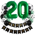 Soccer theme 20th birthday decoration set with green number balloons and football banner - Age 20 Style (Football Set 20)