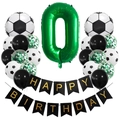 Close-up of football party set with green number 0 foil balloon and soccer latex balloons - Digit 0 Style (Football Set 0)