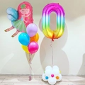 Close-up of pink fairy foil balloon with rainbow number zero and colorful latex balloons set - Fairy and Rainbow Number Zero Balloon Set