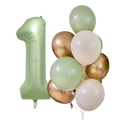 Olivgrünes Nummer 1 Ballon-Set mit metallisch goldenen Latexballons für Geburtstagsfeiern - Olivgrün Nummer Set 1