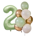 Olivgrünes Nummer 2 Folienballon-Set mit Salbei und Gold Latexballons für Partydeko - Olivgrün Nummer Set 2