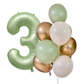 40 Zoll Zahl 3 Folienballon Set in Olivgrün mit Avocado und Gold Latexballons - Olivgrün Nummer Set 3