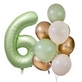 Detail of 40-inch olive green number 6 balloon set with matte and metallic gold accents - Olive Green Number Set 6