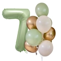 Detail of olive green number 7 foil balloon with gold and cream latex balloon kit - Olive Green Number Set 7