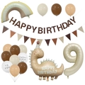 Details zum 9. Geburtstag Party-Set mit Karamell-Dinosaurier und Regenbogen-Ballons - Neunter Geburtstag Party Set