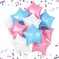 Star-shaped foil balloon set in pink, blue, and white with decorative glitter stars - Blue Pink White