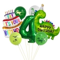 Set palloncini 4° compleanno dinosauro con numero 4 verde e palloncino a forma di torta - Set 4° Compleanno (Numero 4)