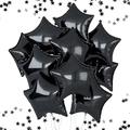 Cluster of black star-shaped foil balloons with metallic finish and white hanging strings - Black