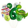 Kit anniversaire dinosaure avec ballon chiffre 6 vert et ballons en latex thématiques - Set 6ème Anniversaire (Chiffre 6)