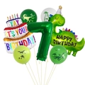 Kit ballons anniversaire dinosaure jungle avec chiffre 7 vert et ballon gâteau en aluminium - Set 7ème Anniversaire (Chiffre 7)