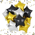 Star-shaped foil balloons in gold, silver and black for festive birthday party decorations - Black Silver Gold