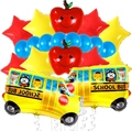 Set di palloncini Back to School con scuolabus giallo e mele rosse in foil - Set di Palloncini Scuolabus