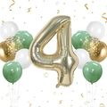 40-Zoll Champagner-Gold Nummer 4 Ballon-Set mit salbeigrünen und goldenen Ballons - Champagner Gold Nummer 4