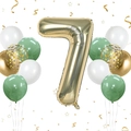 Detail of champagne gold number 7 foil balloon with sage green and confetti latex balloons - Champagne Gold Number 7