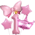 Set palloncini numero 1 rosa con corona e fiocco per primo compleanno bambina - Set Numero 1 / Rosa