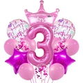 Kit de globos rosa 3er cumpleaños con corona, número 3, estrellas y mariposas foil - Juego de Corona Rojo Rosa - Número 3