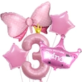 Set palloncini rosa numero 3 con fiocco e corona per decorazione festa di compleanno - Set Numero 3 / Rosa