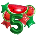 Watermelon theme party decoration set with number 5 and star foil balloons - Watermelon Balloon Set 5