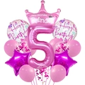 Pink number 5 balloon set with crown and butterfly patterns for 5th birthday party - Crown Rose Red Set - Number 5