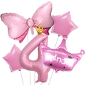 Set di palloncini rosa numero 4 con corona e fiocco per decorazione festa bambina - Set Numero 4 / Rosa